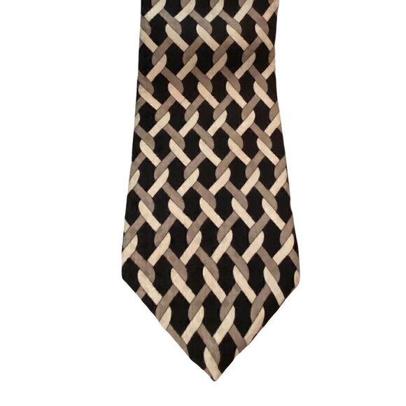 Vintage Geoffrey Beene Silk Tie Black, Grey + White Braided Pattern - Picture 1 of 2